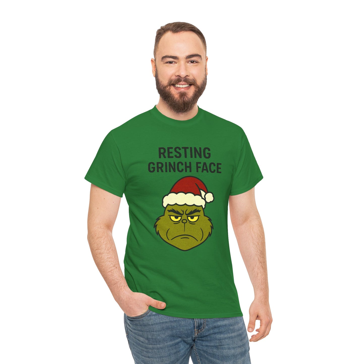 Resting Grinch Face Unisex Heavy Cotton Tee - Perfect Holiday Humor Shirt