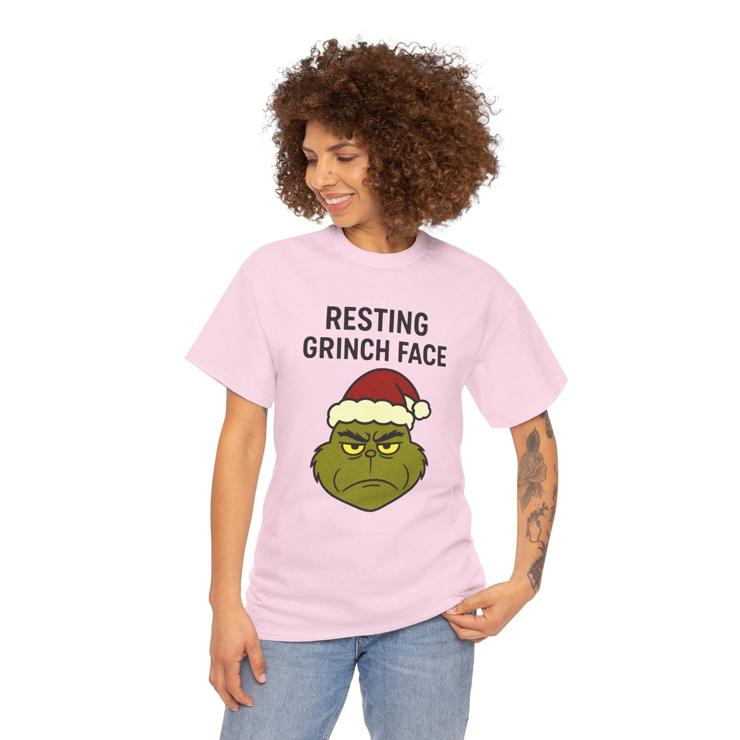 Resting Grinch Face Unisex Heavy Cotton Tee - Perfect Holiday Humor Shirt