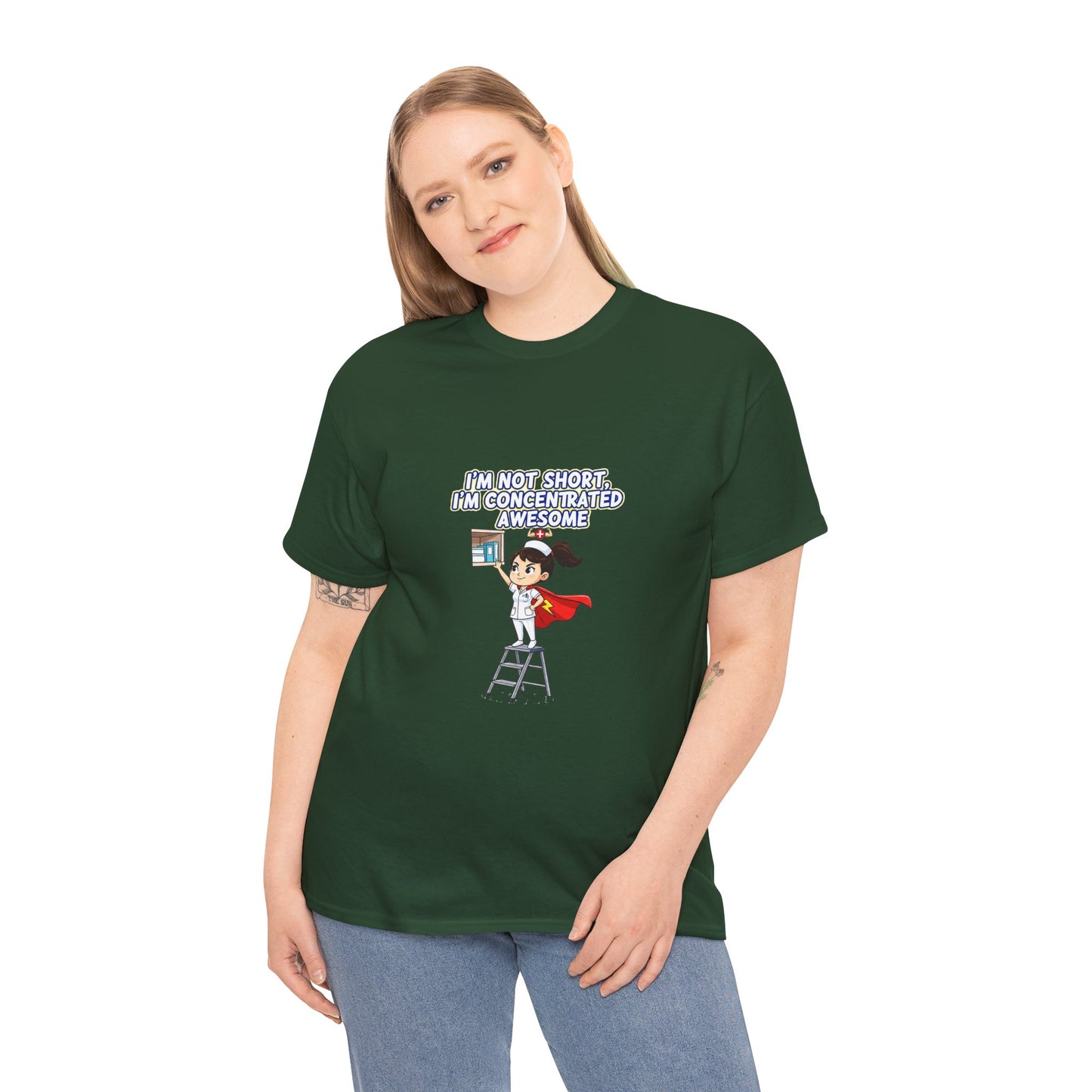 Superhero Motivation Tee - I'm Not Short, I'm Concentrated Awesome! | Unisex Heavy Cotton Shirt, Gift for Nurses, Daily Wear