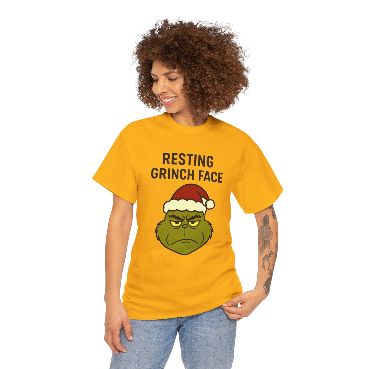 Resting Grinch Face Unisex Heavy Cotton Tee - Perfect Holiday Humor Shirt
