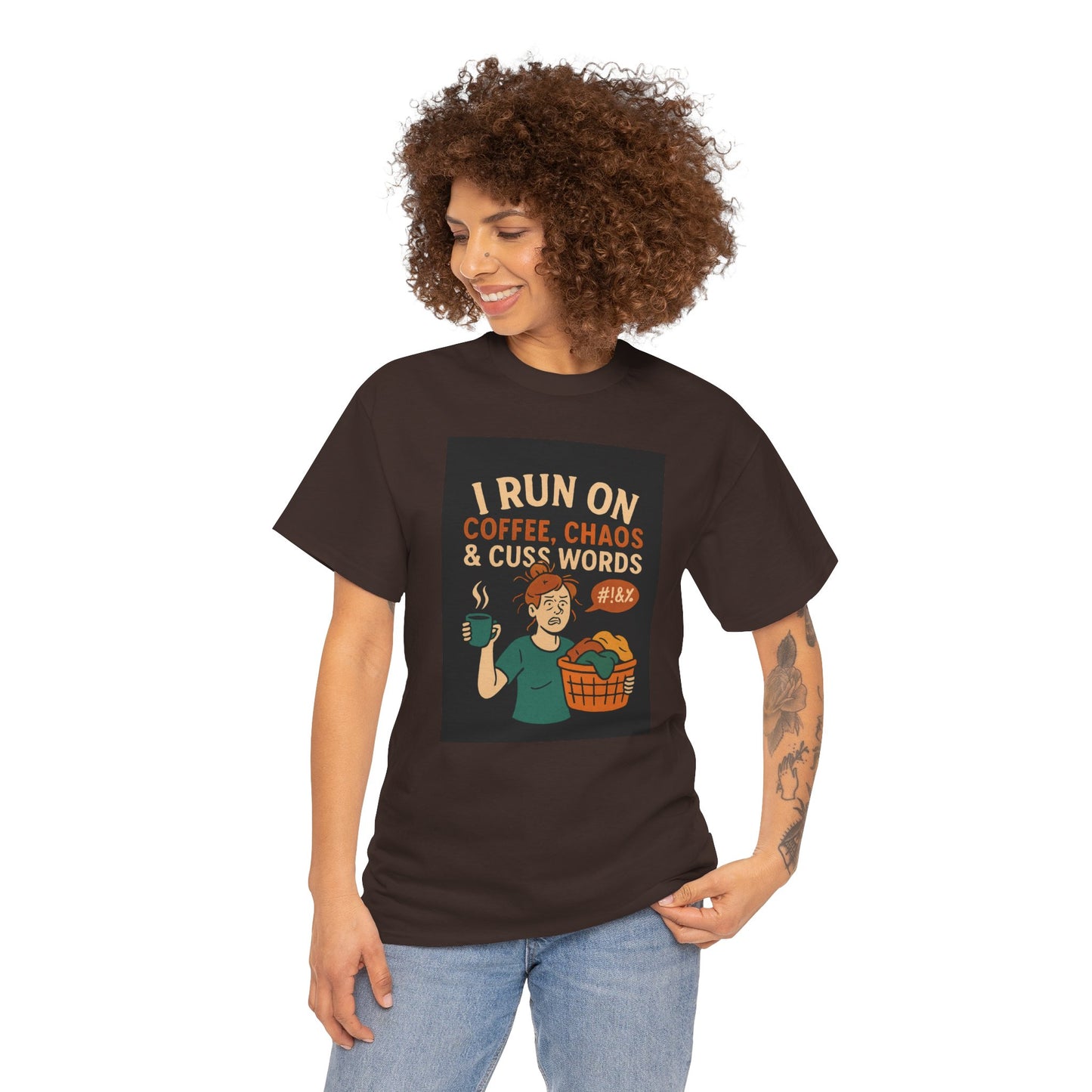 Coffee Chaos & Cuss Words Tee, Funny T-Shirt, Unisex Cotton Tee, Gift for Coffee Lovers, Casual Wear, Humor Apparel