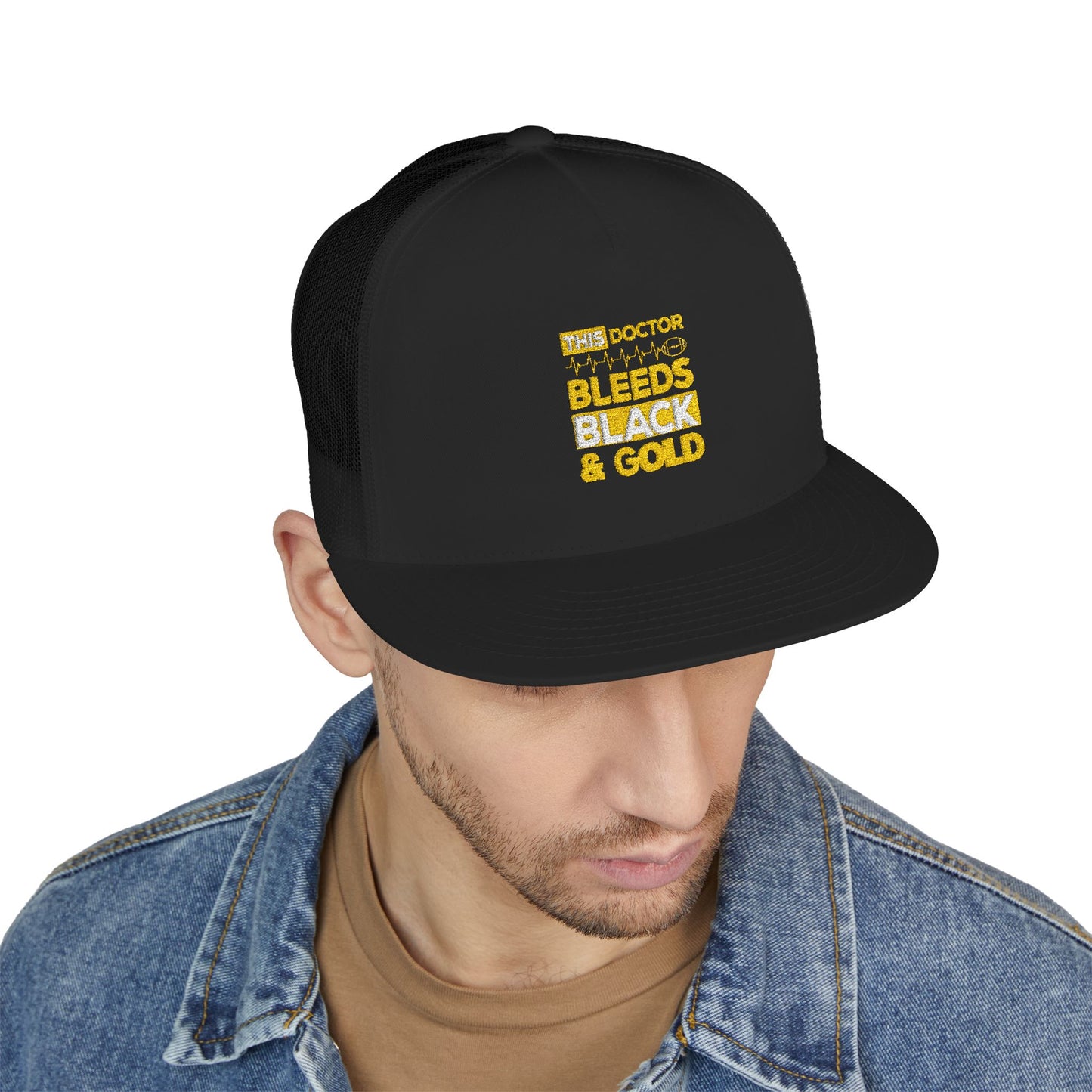 Stylish 5 Panel Trucker Cap - 'Doctor Bleeds Black & Gold' Embroidered Hat, Sports Cap, Gift for Medical Professionals, Adjustable [...]