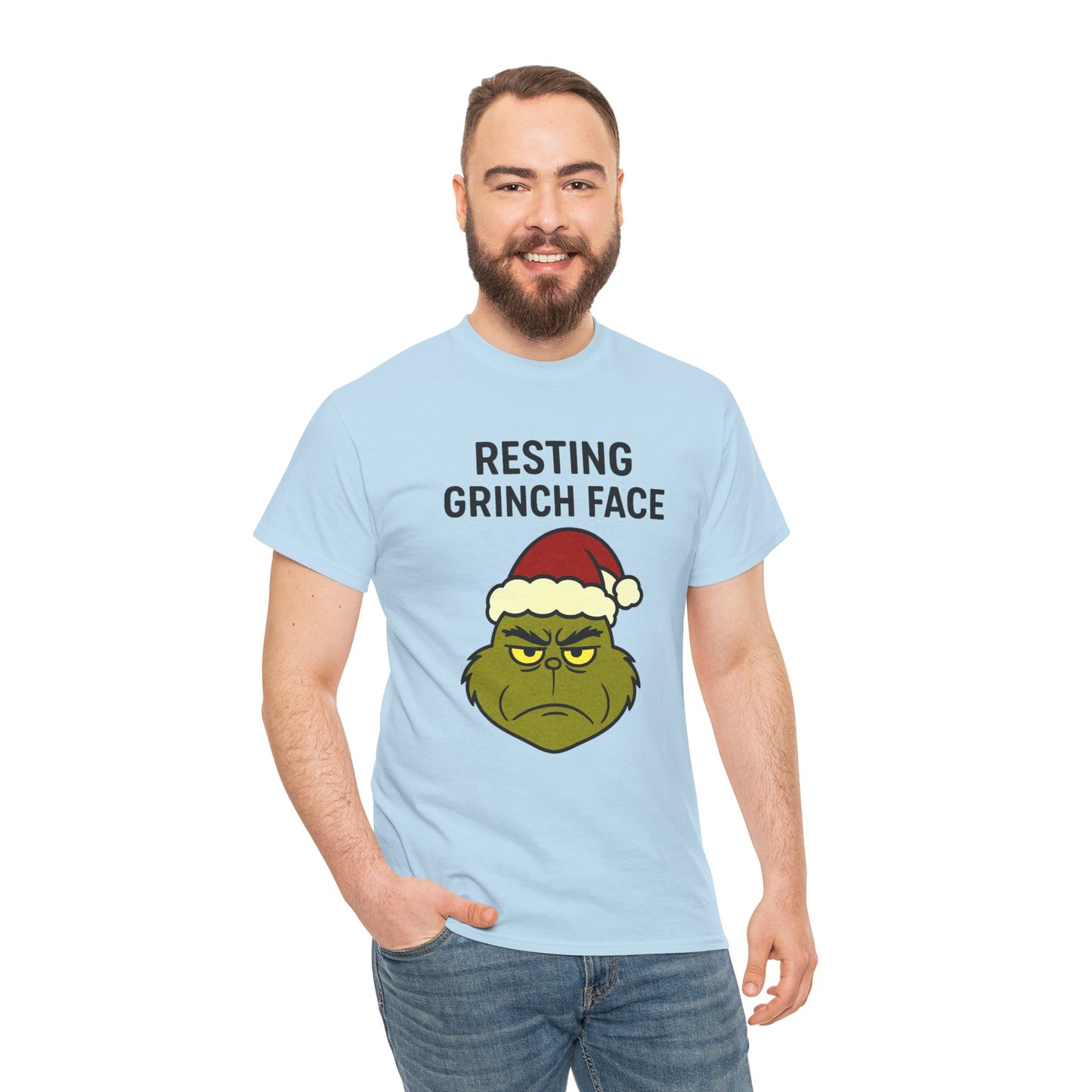 Resting Grinch Face Unisex Heavy Cotton Tee - Perfect Holiday Humor Shirt