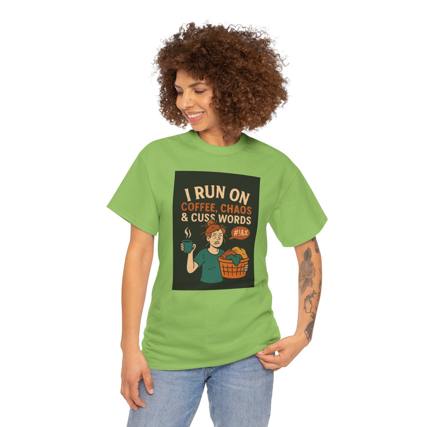 Coffee Chaos & Cuss Words Tee, Funny T-Shirt, Unisex Cotton Tee, Gift for Coffee Lovers, Casual Wear, Humor Apparel
