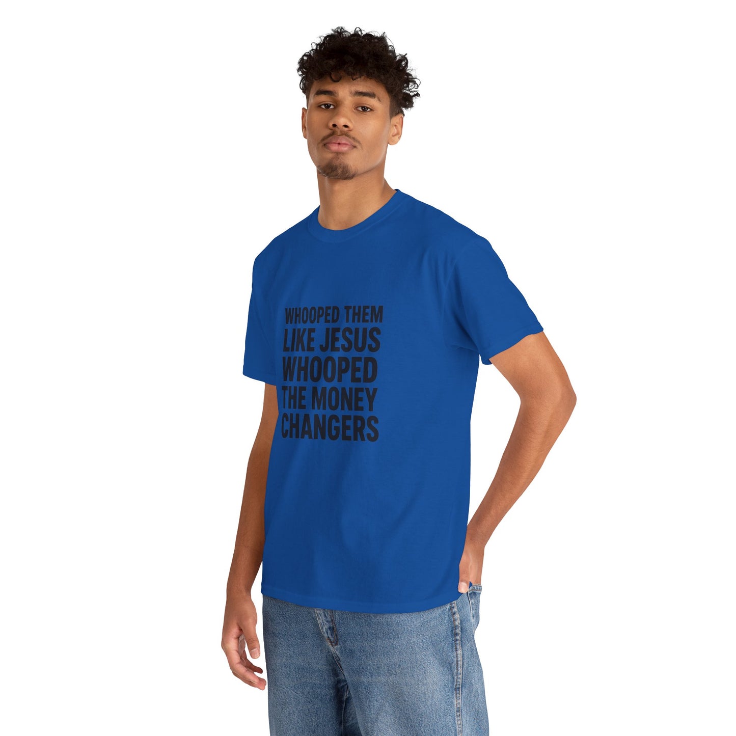 Biblical Humor Tee: Whooped Them Like Jesus - Funny Unisex Cotton T-Shirt for Bible Lovers, Gifts, Easter, Church Events, Casual Wear