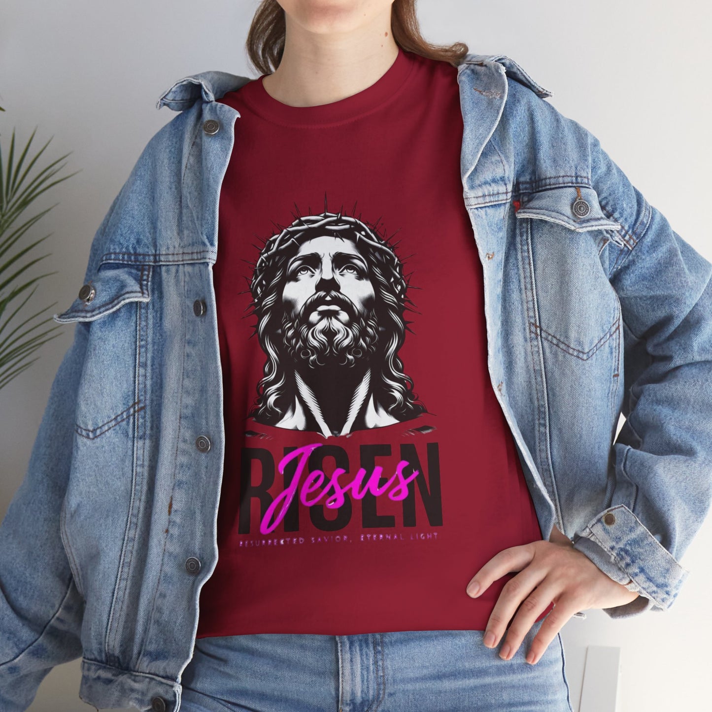 Jesus Risen Graphic Tee, Christian T-Shirt, Religious Apparel, Inspirational Cotton Shirt, Faith-Based Gift