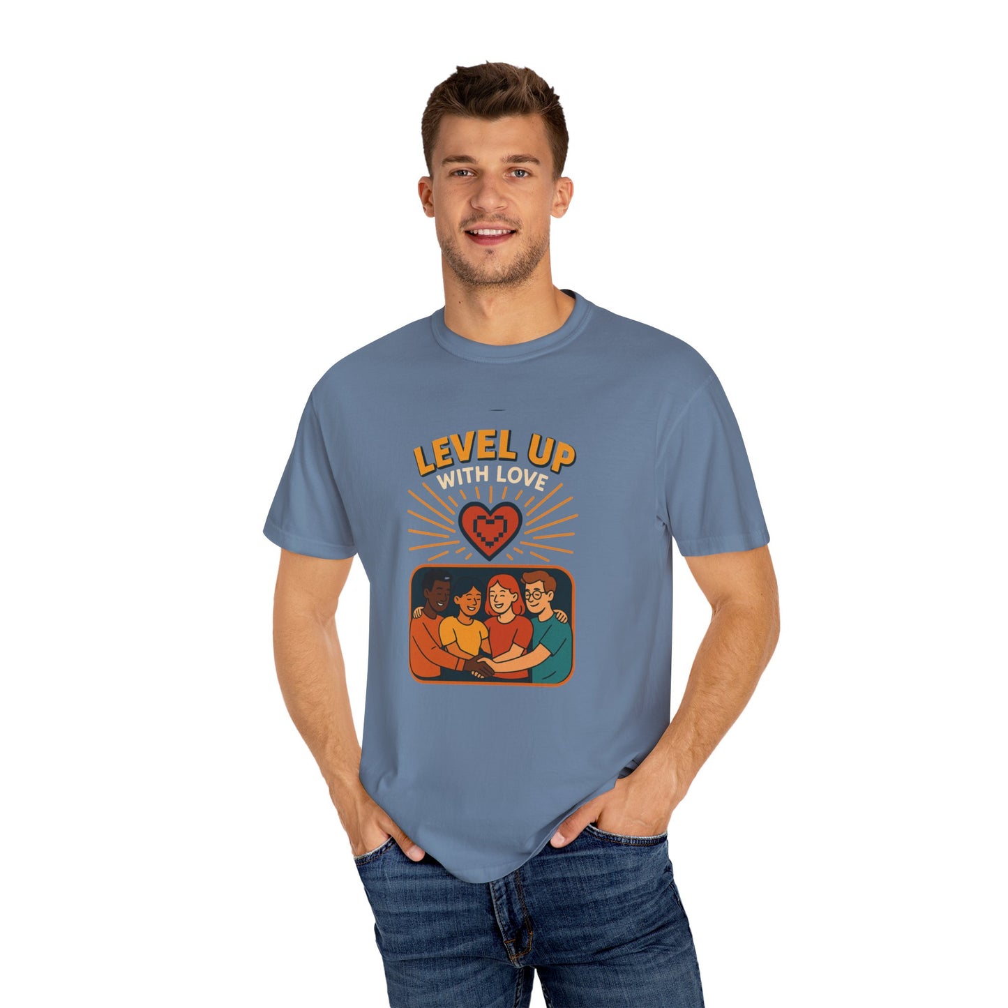 Level Up With Love T-Shirt, Vintage Style Tee, Unisex Casual Wear, Perfect Gift for Friends, Everyday Comfort Shirt