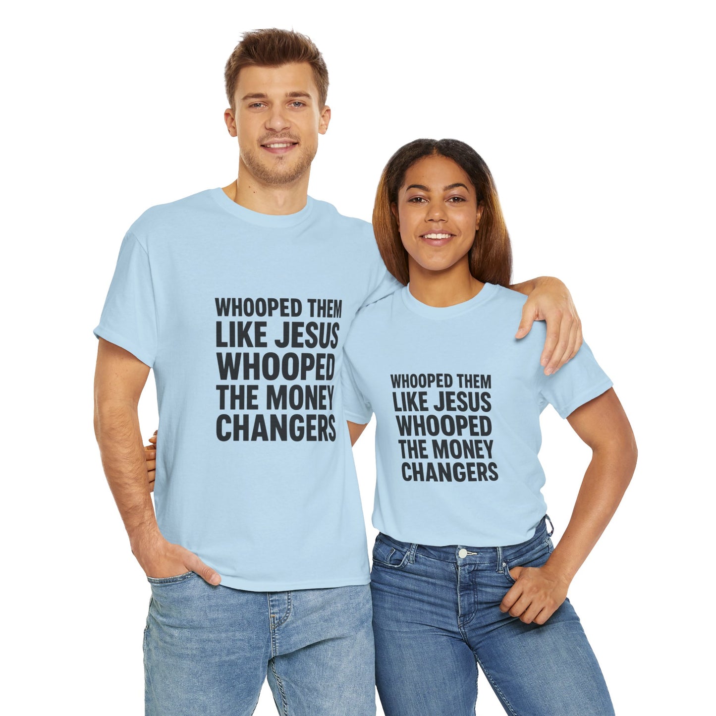 Biblical Humor Tee: Whooped Them Like Jesus - Funny Unisex Cotton T-Shirt for Bible Lovers, Gifts, Easter, Church Events, Casual Wear