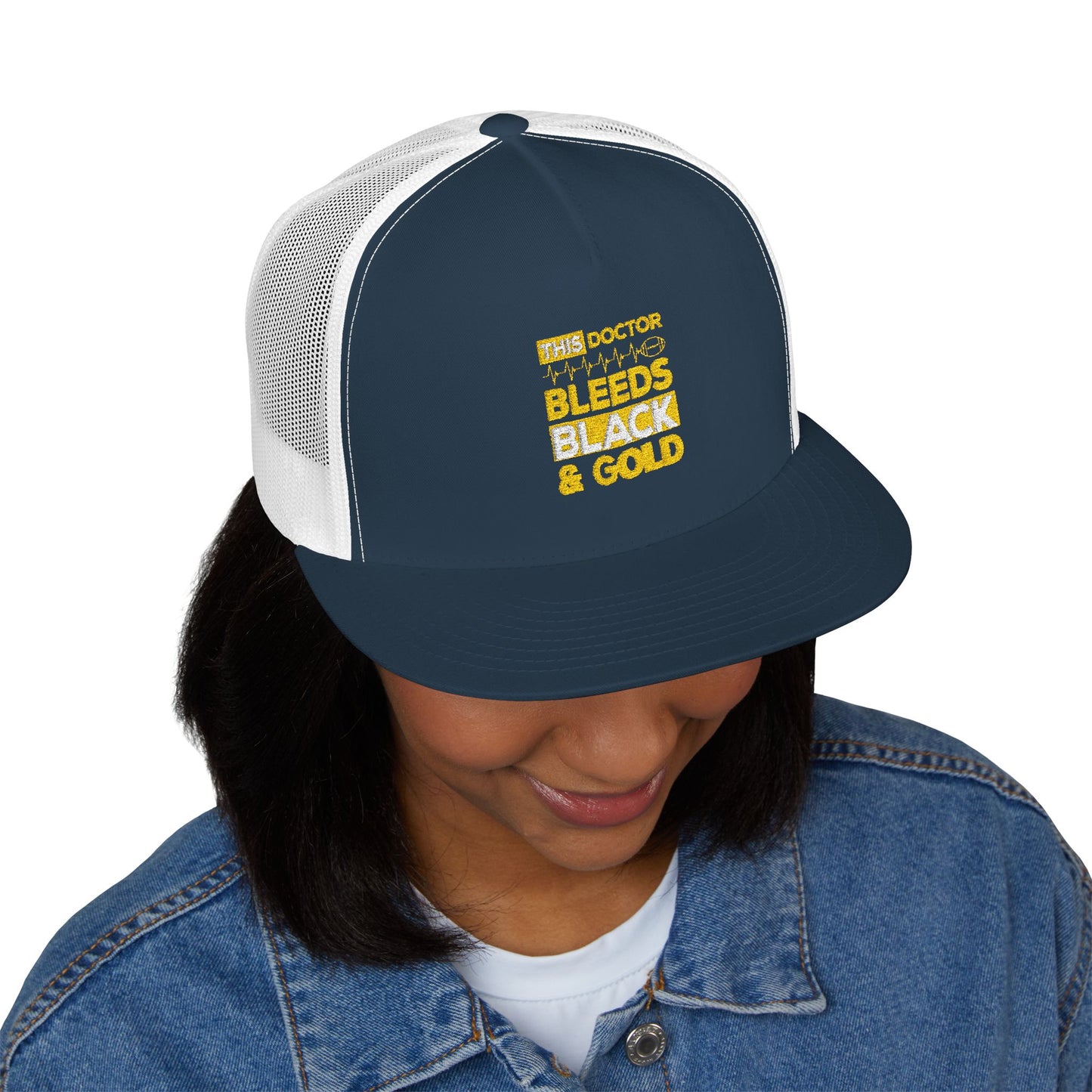 Stylish 5 Panel Trucker Cap - 'Doctor Bleeds Black & Gold' Embroidered Hat, Sports Cap, Gift for Medical Professionals, Adjustable [...]