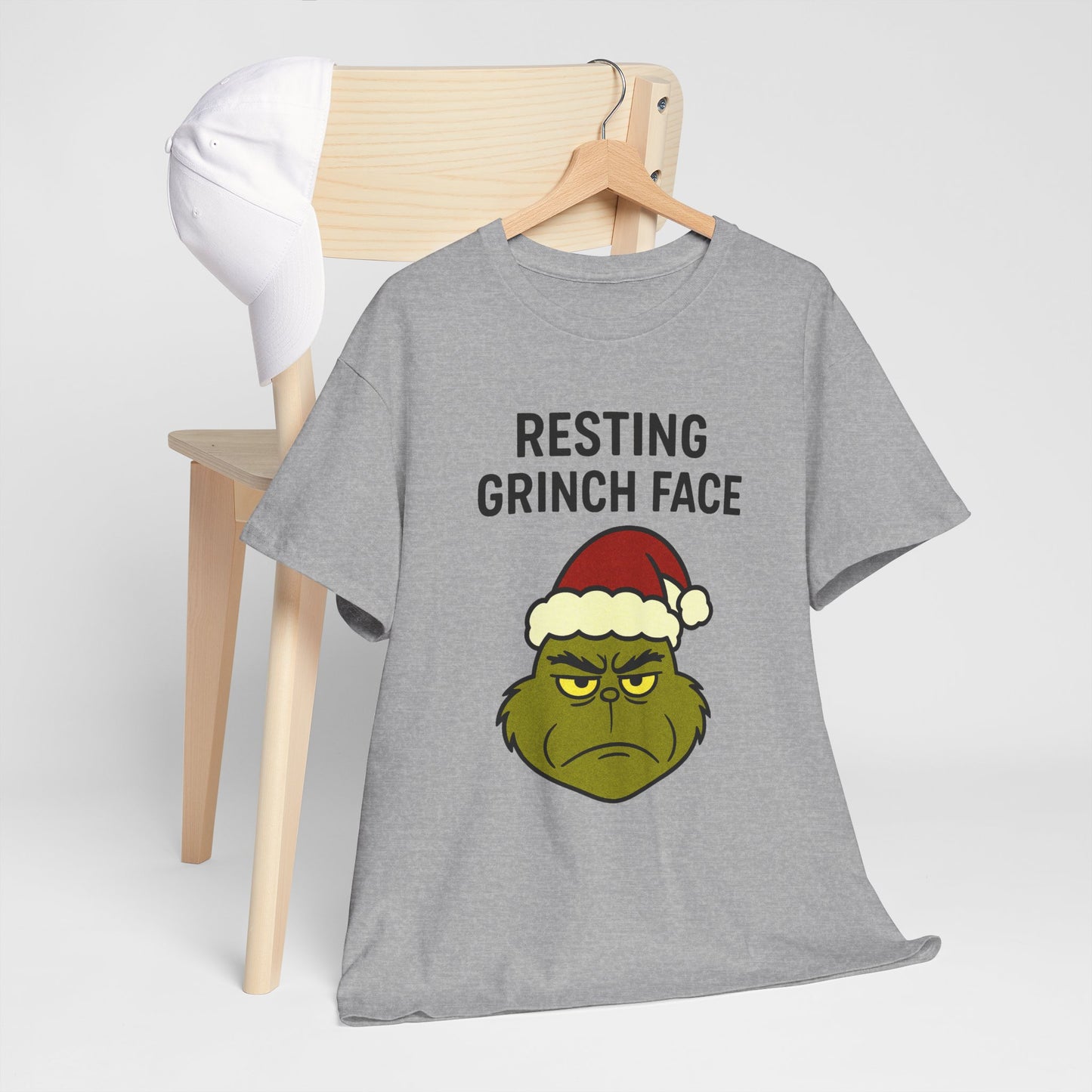 Resting Grinch Face Unisex Heavy Cotton Tee - Perfect Holiday Humor Shirt