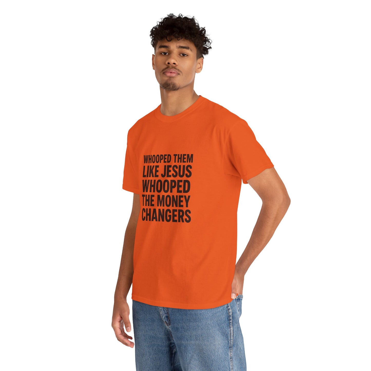 Biblical Humor Tee: Whooped Them Like Jesus - Funny Unisex Cotton T-Shirt for Bible Lovers, Gifts, Easter, Church Events, Casual Wear