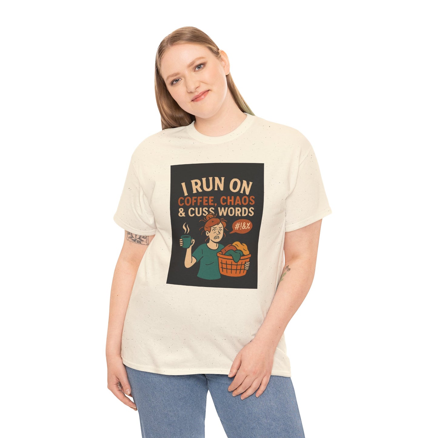 Coffee Chaos & Cuss Words Tee, Funny T-Shirt, Unisex Cotton Tee, Gift for Coffee Lovers, Casual Wear, Humor Apparel