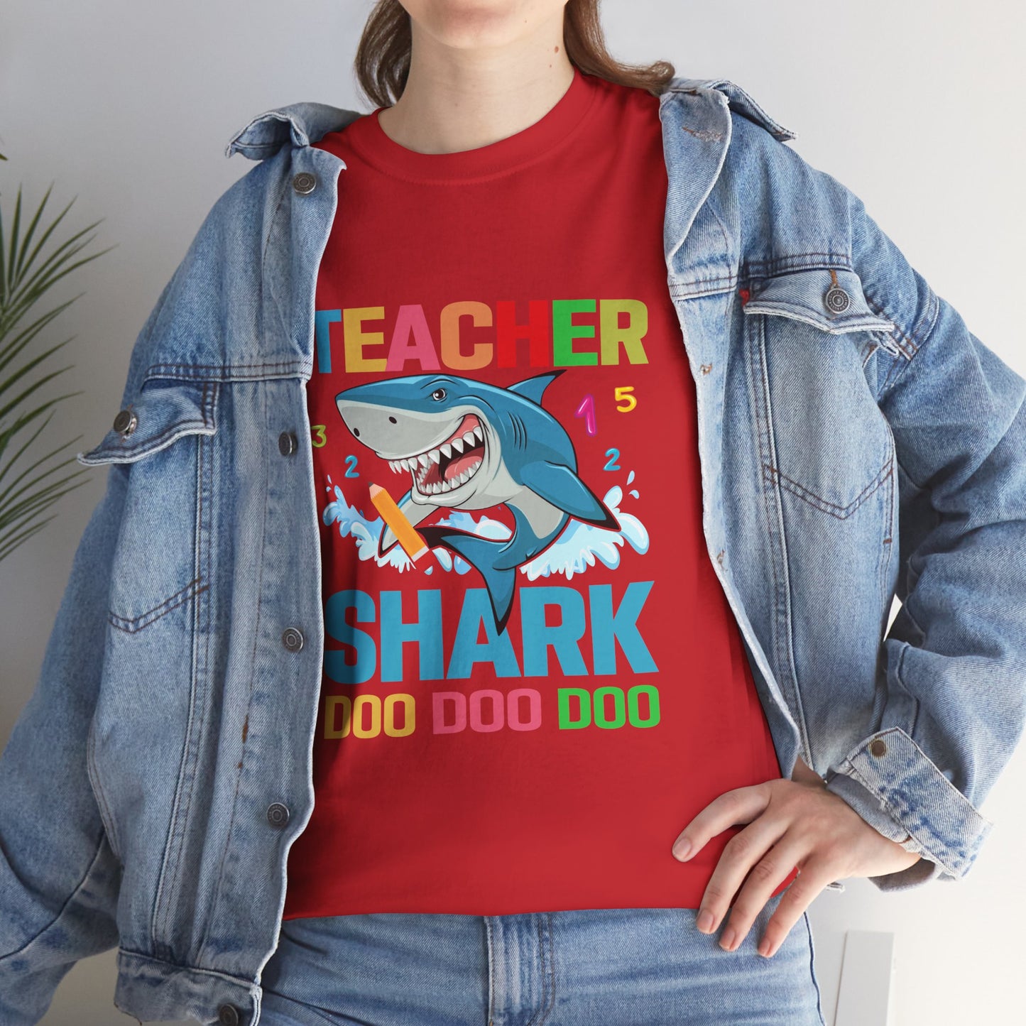 Teacher Shark Unisex Heavy Cotton Tee - Fun Gift for Educators, Back to School, Teacher Appreciation, Shark Lover, Graphic Tee