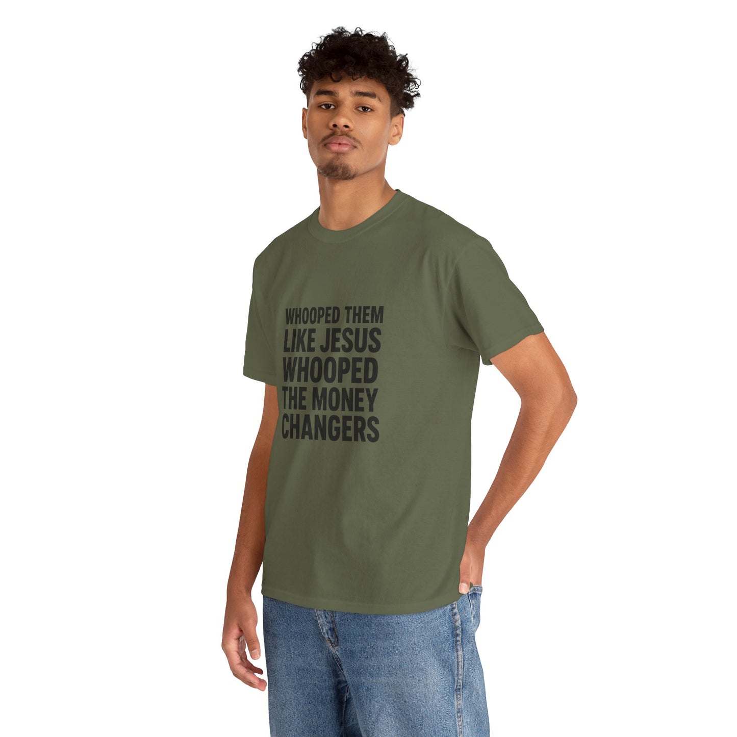 Biblical Humor Tee: Whooped Them Like Jesus - Funny Unisex Cotton T-Shirt for Bible Lovers, Gifts, Easter, Church Events, Casual Wear