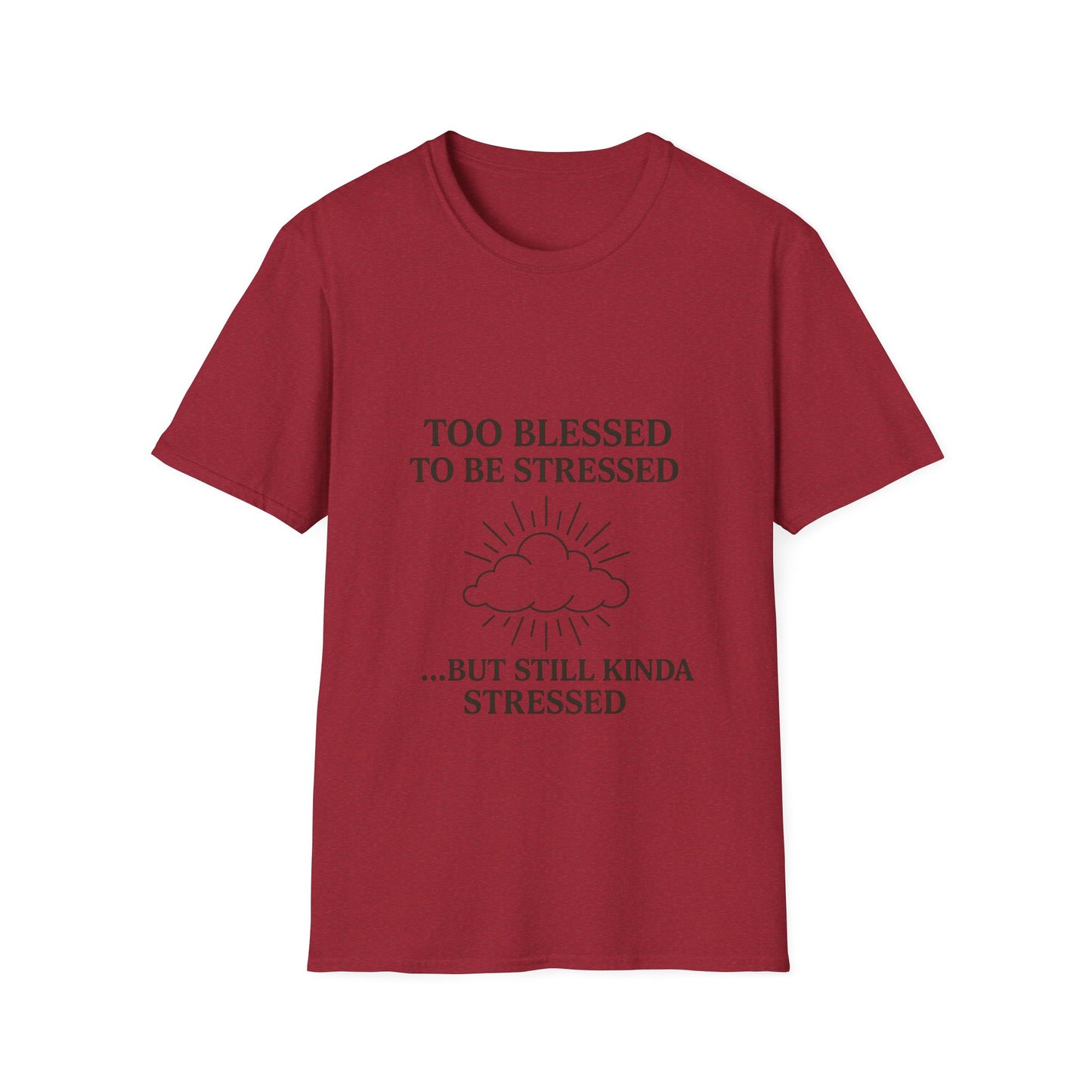 Funny Unisex T-Shirt: "Too Blessed to Be Stressed" - Perfect Gift for Stress Relief, Casual Wear, Relaxation, Self-Care, Humor