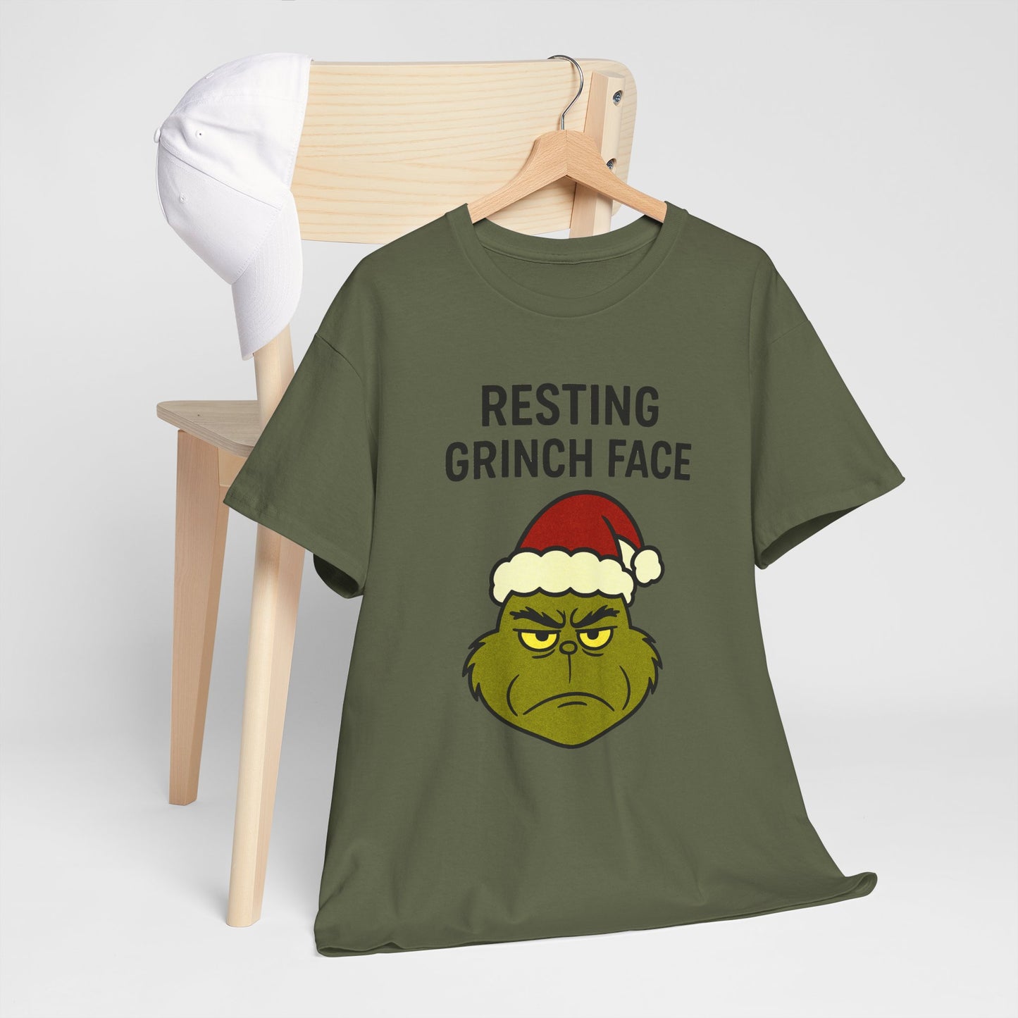 Resting Grinch Face Unisex Heavy Cotton Tee - Perfect Holiday Humor Shirt