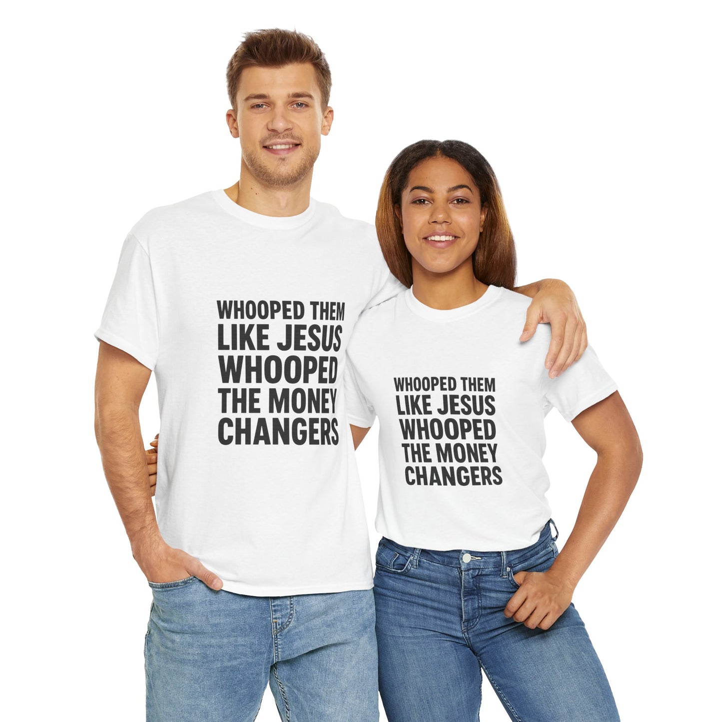 Biblical Humor Tee: Whooped Them Like Jesus - Funny Unisex Cotton T-Shirt for Bible Lovers, Gifts, Easter, Church Events, Casual Wear