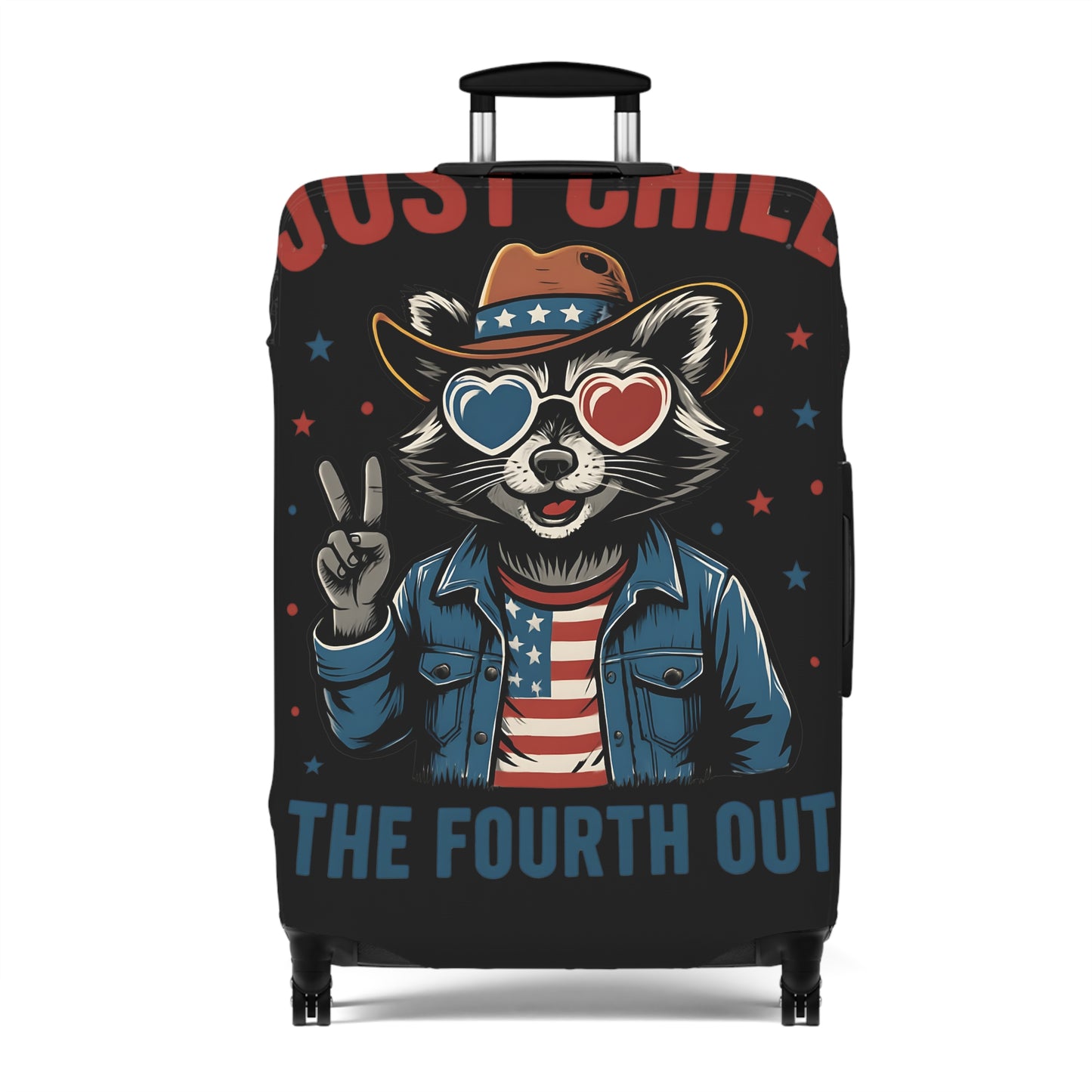 Patriotic Luggage Cover with Fun Raccoon Design - Travel Accessory, Suitcase Protector, Fourth of July Gift, Vacation Essential, [...]