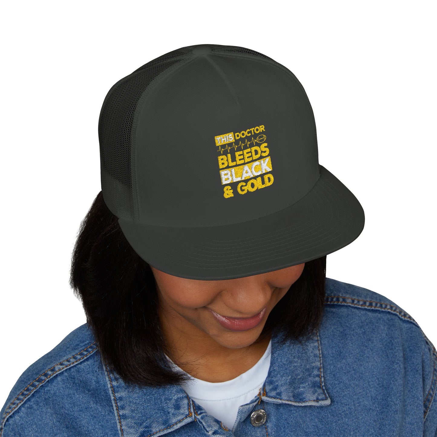 Stylish 5 Panel Trucker Cap - 'Doctor Bleeds Black & Gold' Embroidered Hat, Sports Cap, Gift for Medical Professionals, Adjustable [...]