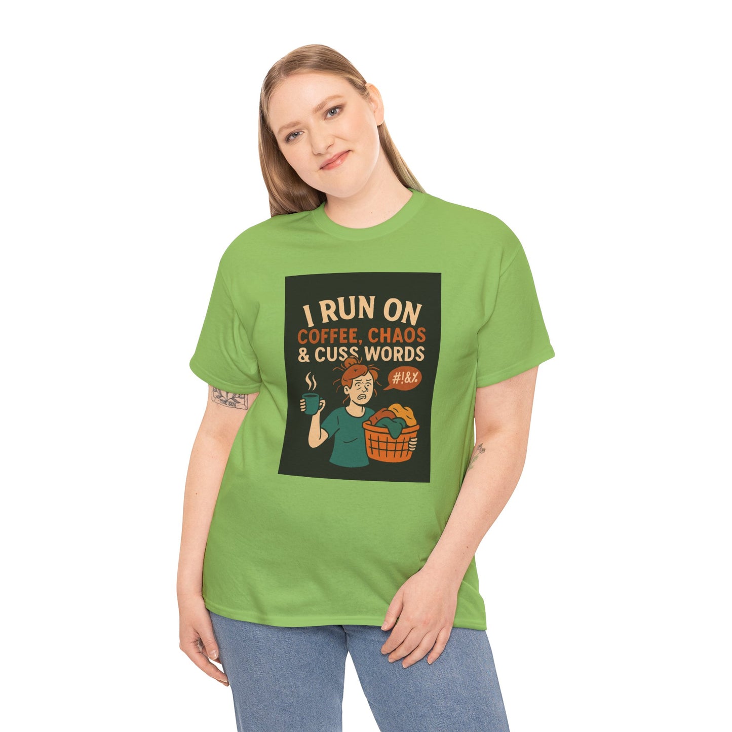 Coffee Chaos & Cuss Words Tee, Funny T-Shirt, Unisex Cotton Tee, Gift for Coffee Lovers, Casual Wear, Humor Apparel