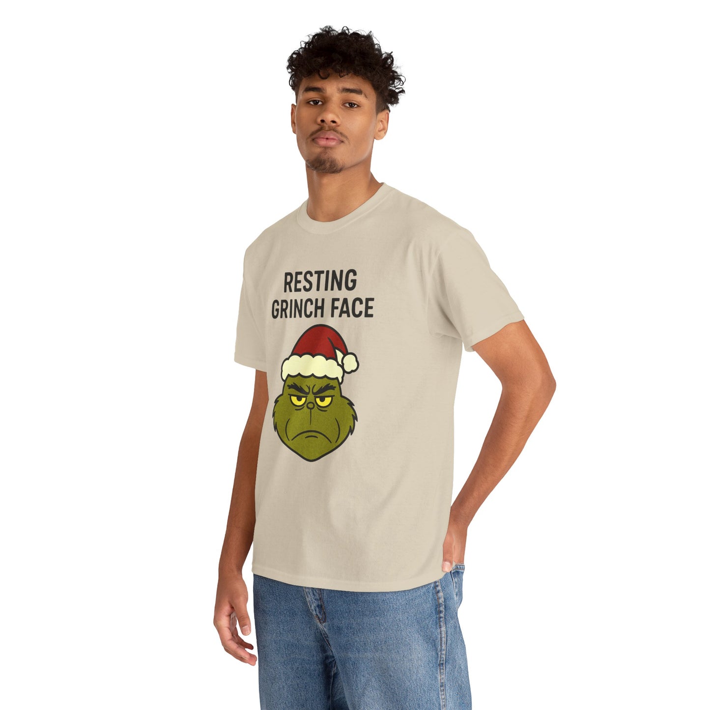 Resting Grinch Face Unisex Heavy Cotton Tee - Perfect Holiday Humor Shirt