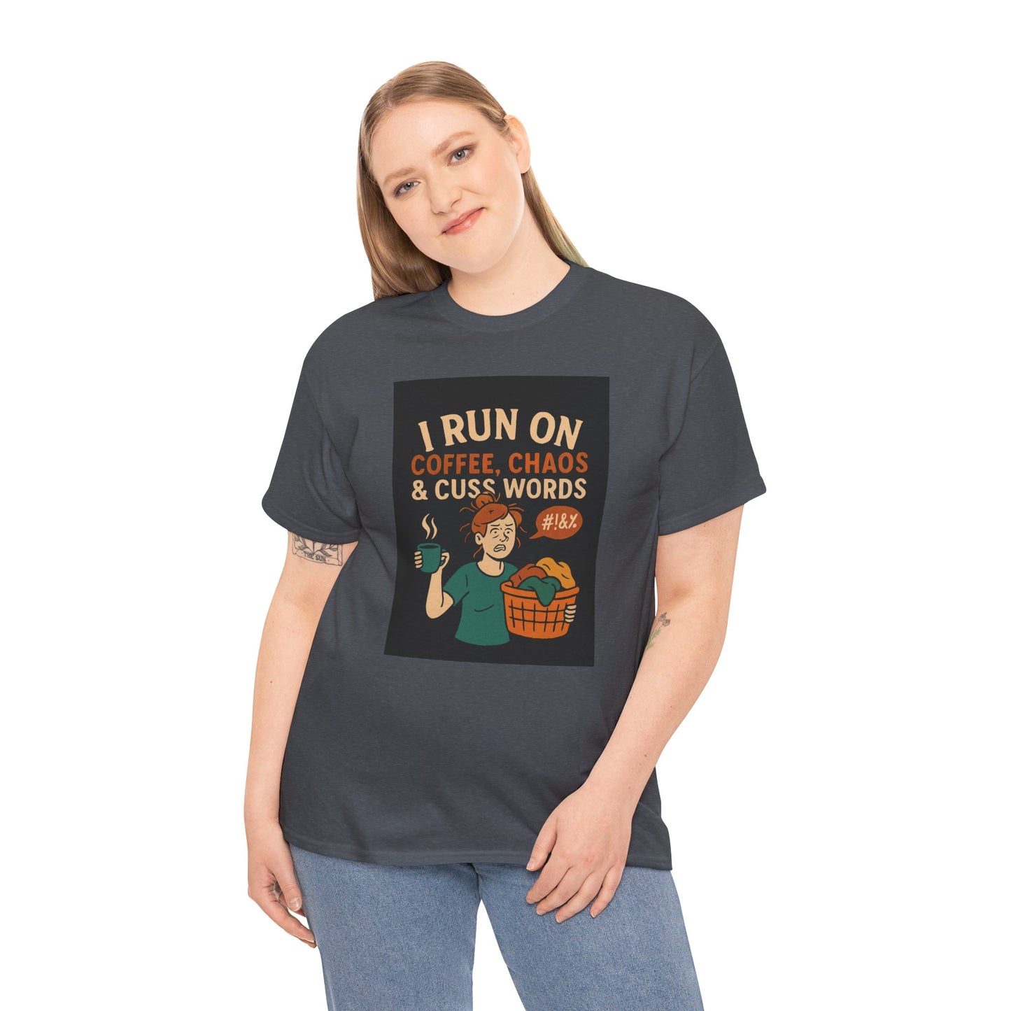 Coffee Chaos & Cuss Words Tee, Funny T-Shirt, Unisex Cotton Tee, Gift for Coffee Lovers, Casual Wear, Humor Apparel