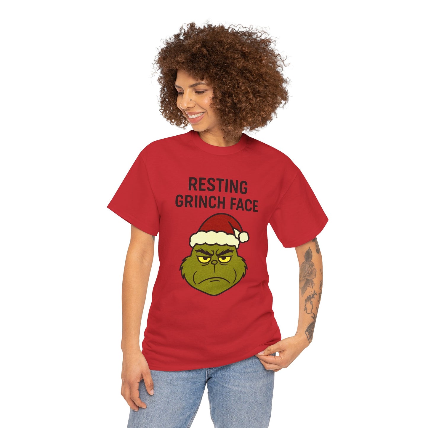 Resting Grinch Face Unisex Heavy Cotton Tee - Perfect Holiday Humor Shirt
