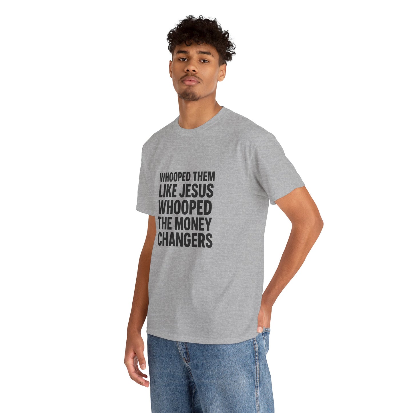 Biblical Humor Tee: Whooped Them Like Jesus - Funny Unisex Cotton T-Shirt for Bible Lovers, Gifts, Easter, Church Events, Casual Wear