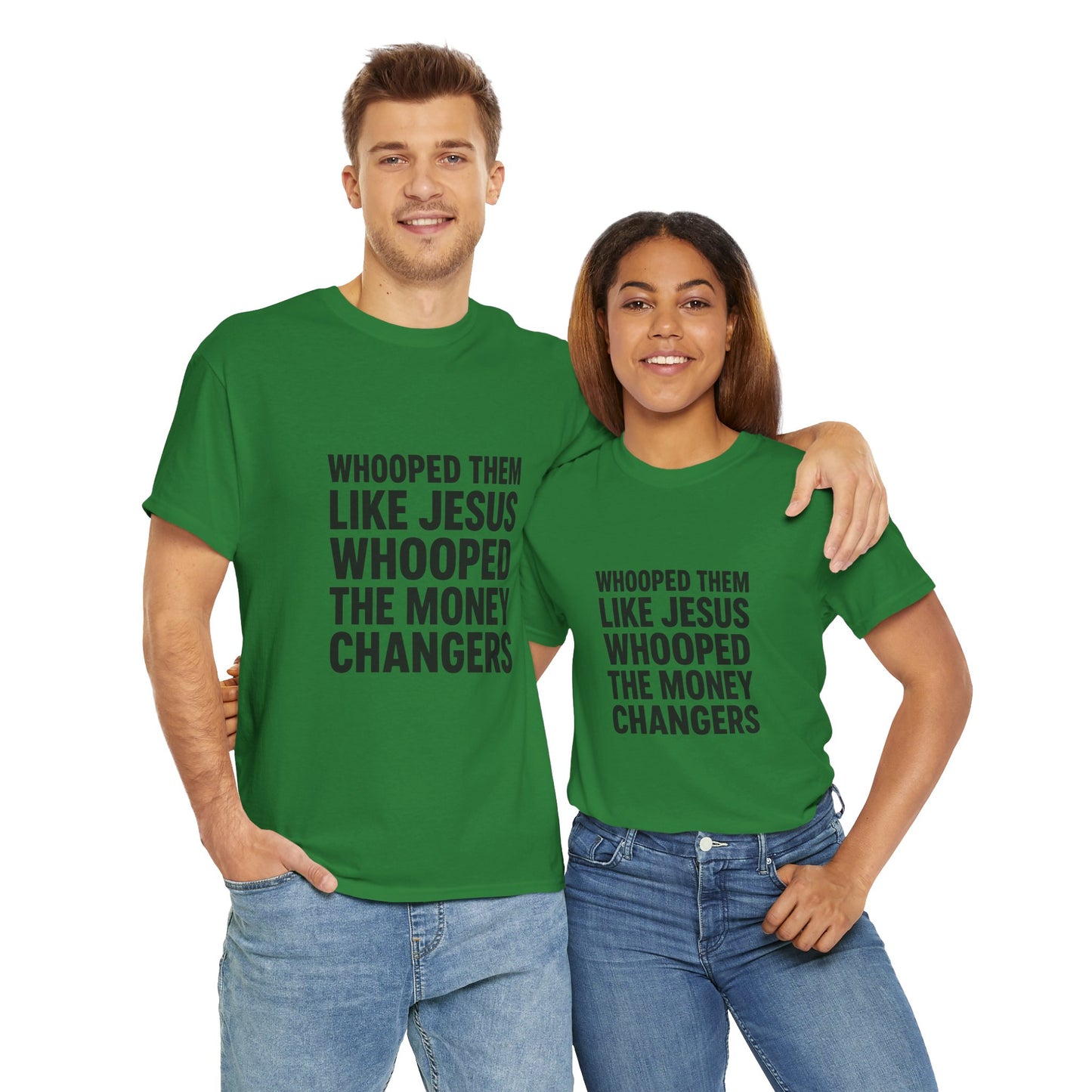 Biblical Humor Tee: Whooped Them Like Jesus - Funny Unisex Cotton T-Shirt for Bible Lovers, Gifts, Easter, Church Events, Casual Wear