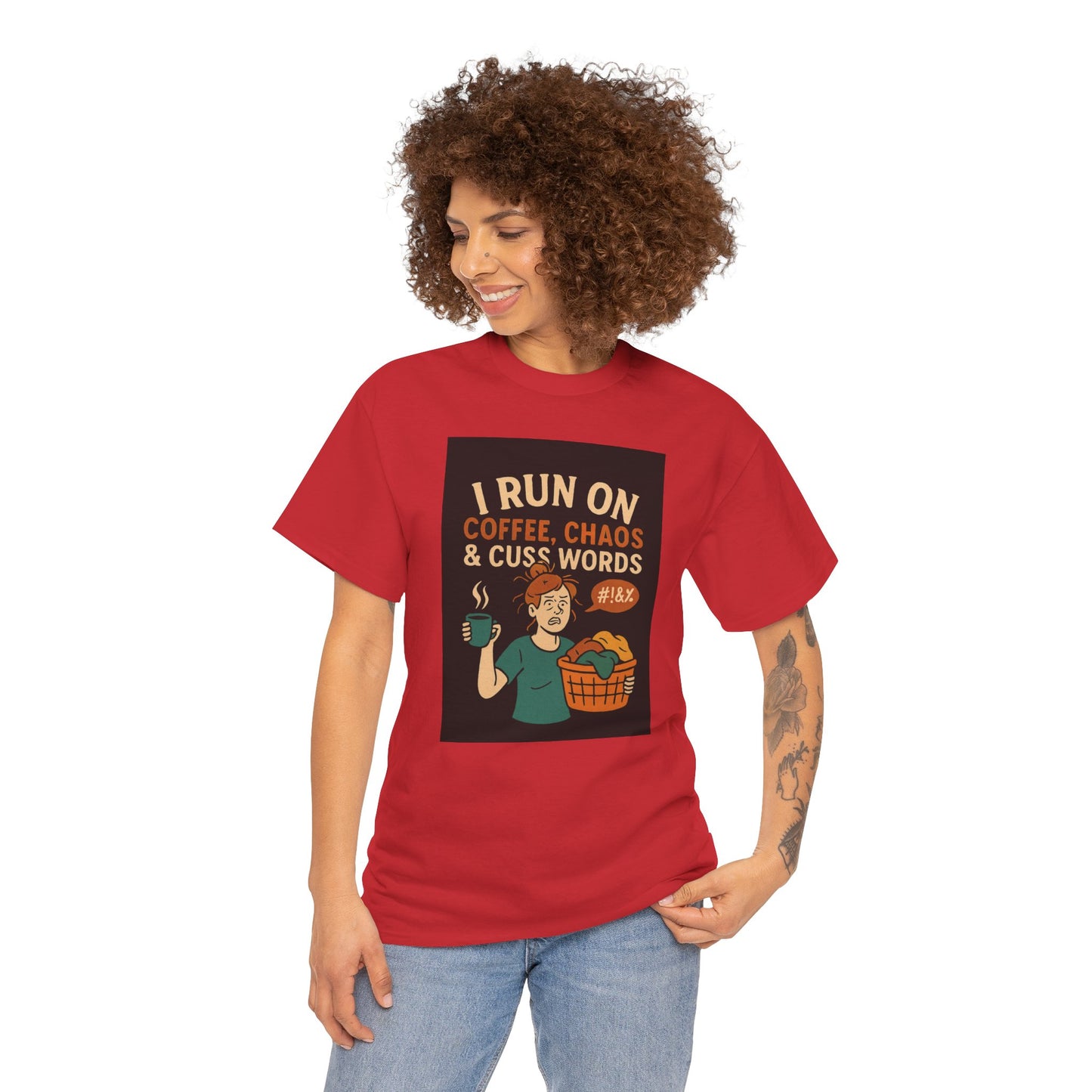 Coffee Chaos & Cuss Words Tee, Funny T-Shirt, Unisex Cotton Tee, Gift for Coffee Lovers, Casual Wear, Humor Apparel