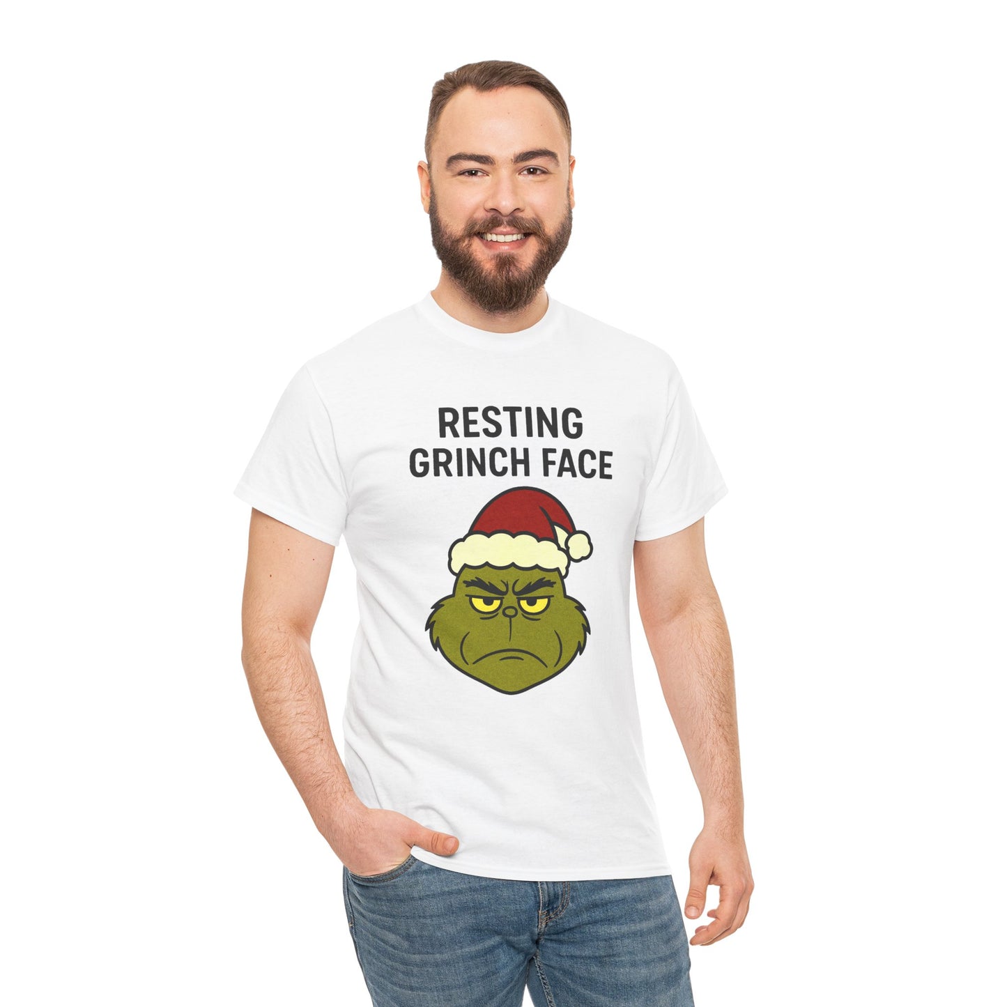 Resting Grinch Face Unisex Heavy Cotton Tee - Perfect Holiday Humor Shirt