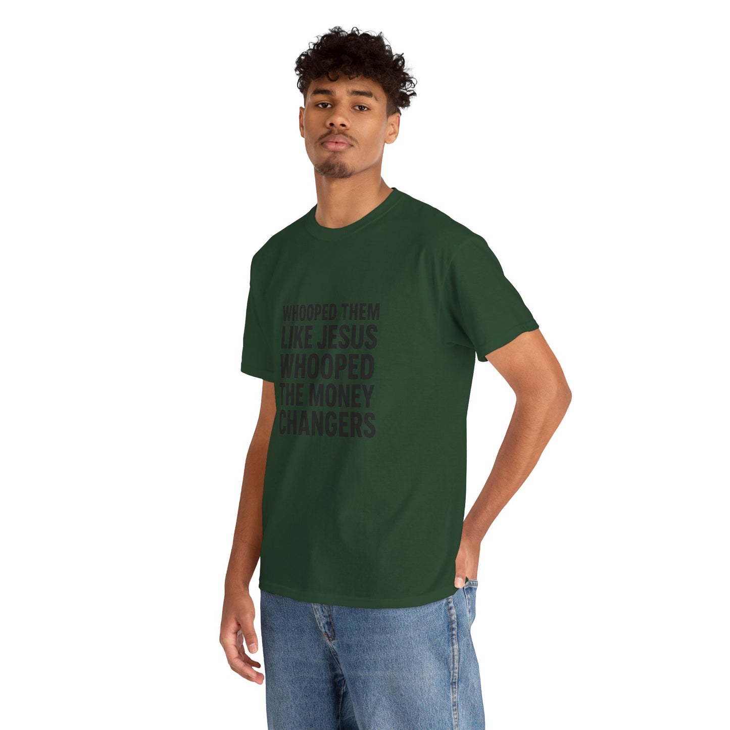 Biblical Humor Tee: Whooped Them Like Jesus - Funny Unisex Cotton T-Shirt for Bible Lovers, Gifts, Easter, Church Events, Casual Wear