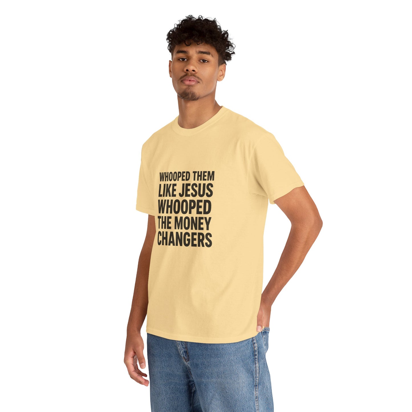 Biblical Humor Tee: Whooped Them Like Jesus - Funny Unisex Cotton T-Shirt for Bible Lovers, Gifts, Easter, Church Events, Casual Wear
