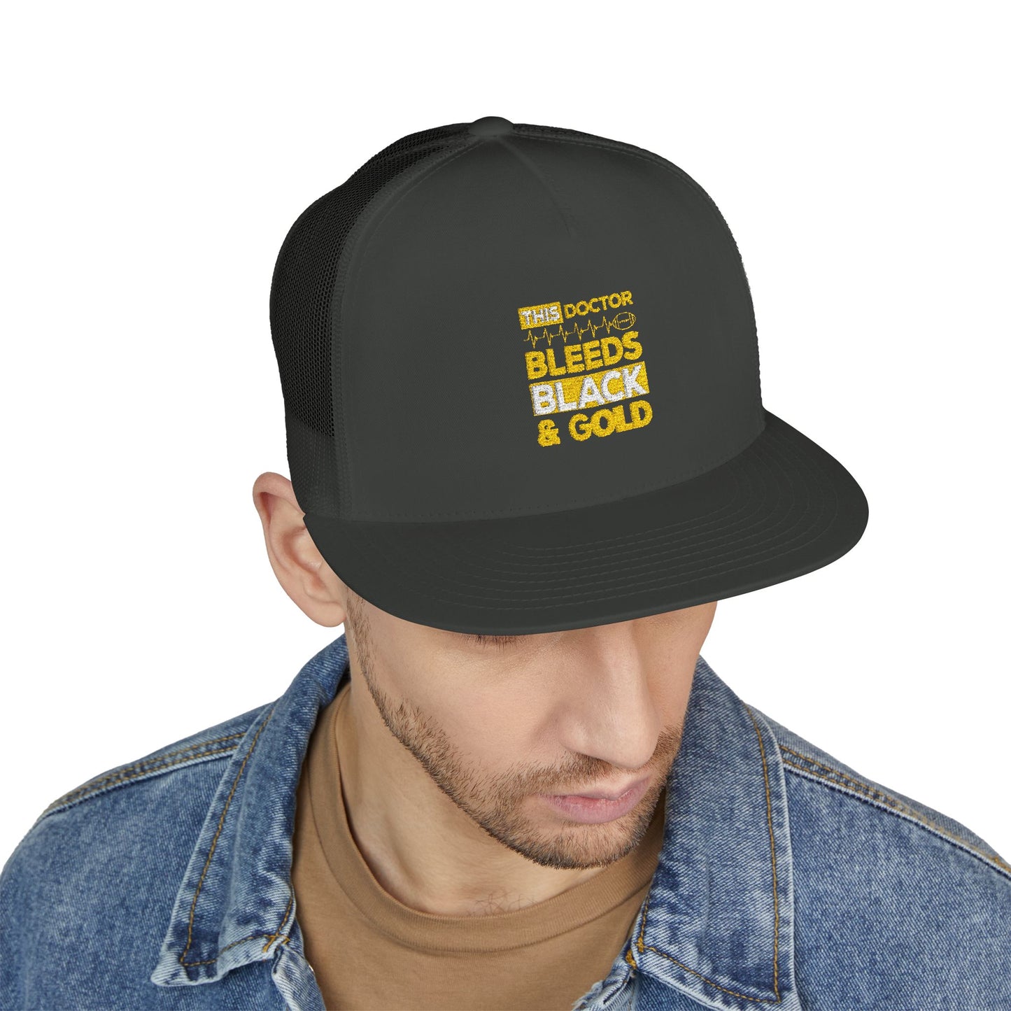 Stylish 5 Panel Trucker Cap - 'Doctor Bleeds Black & Gold' Embroidered Hat, Sports Cap, Gift for Medical Professionals, Adjustable [...]