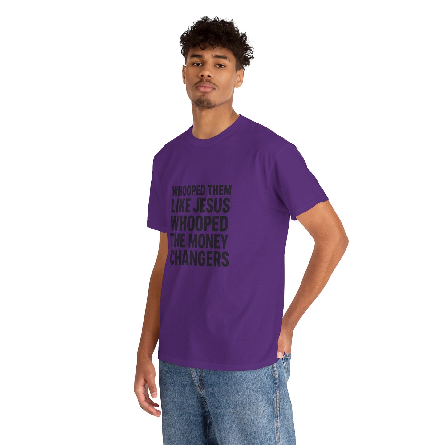 Biblical Humor Tee: Whooped Them Like Jesus - Funny Unisex Cotton T-Shirt for Bible Lovers, Gifts, Easter, Church Events, Casual Wear