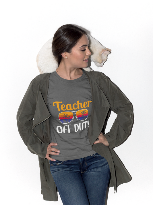 Teacher Off Duty Graphic Tee, Summer Teacher Shirt, Vacation Style, Gift for Educators, Relaxed Fit T-Shirt