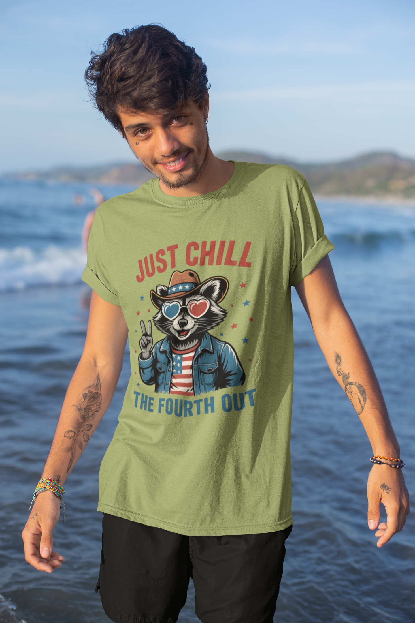 Patriotic Raccoon Tee, Just Chill the Fourth Out T-Shirt, Unisex Cotton Shirt, Casual Summer Wear, Independence Day, July fourth