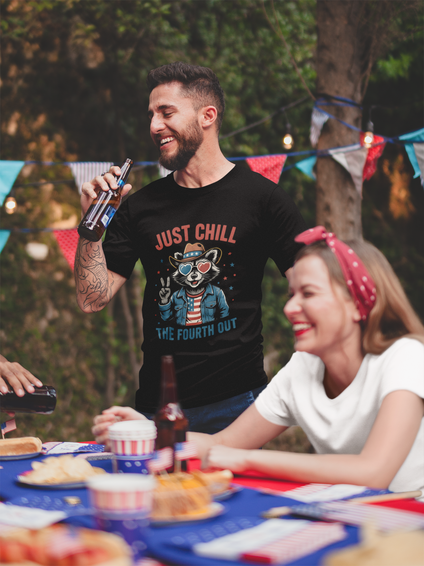 Patriotic Raccoon Tee, Just Chill the Fourth Out T-Shirt, Unisex Cotton Shirt, Casual Summer Wear, Independence Day, July fourth