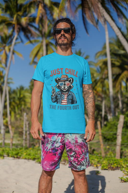 Patriotic Raccoon Tee, Just Chill the Fourth Out T-Shirt, Unisex Cotton Shirt, Casual Summer Wear, Independence Day, July fourth
