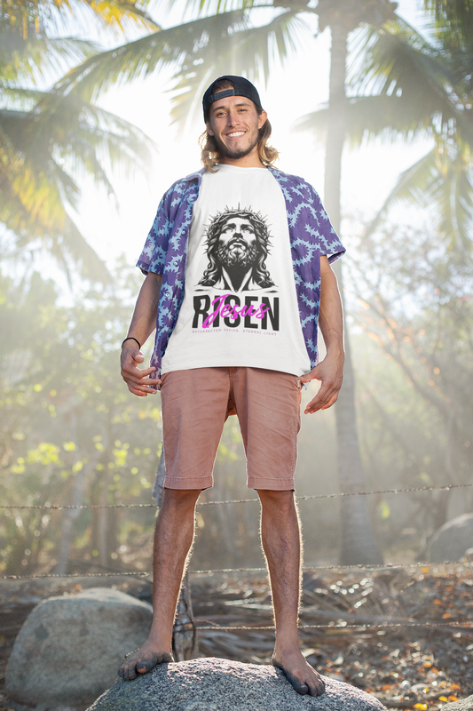 Jesus Risen Graphic Tee, Christian T-Shirt, Religious Apparel, Inspirational Cotton Shirt, Faith-Based Gift
