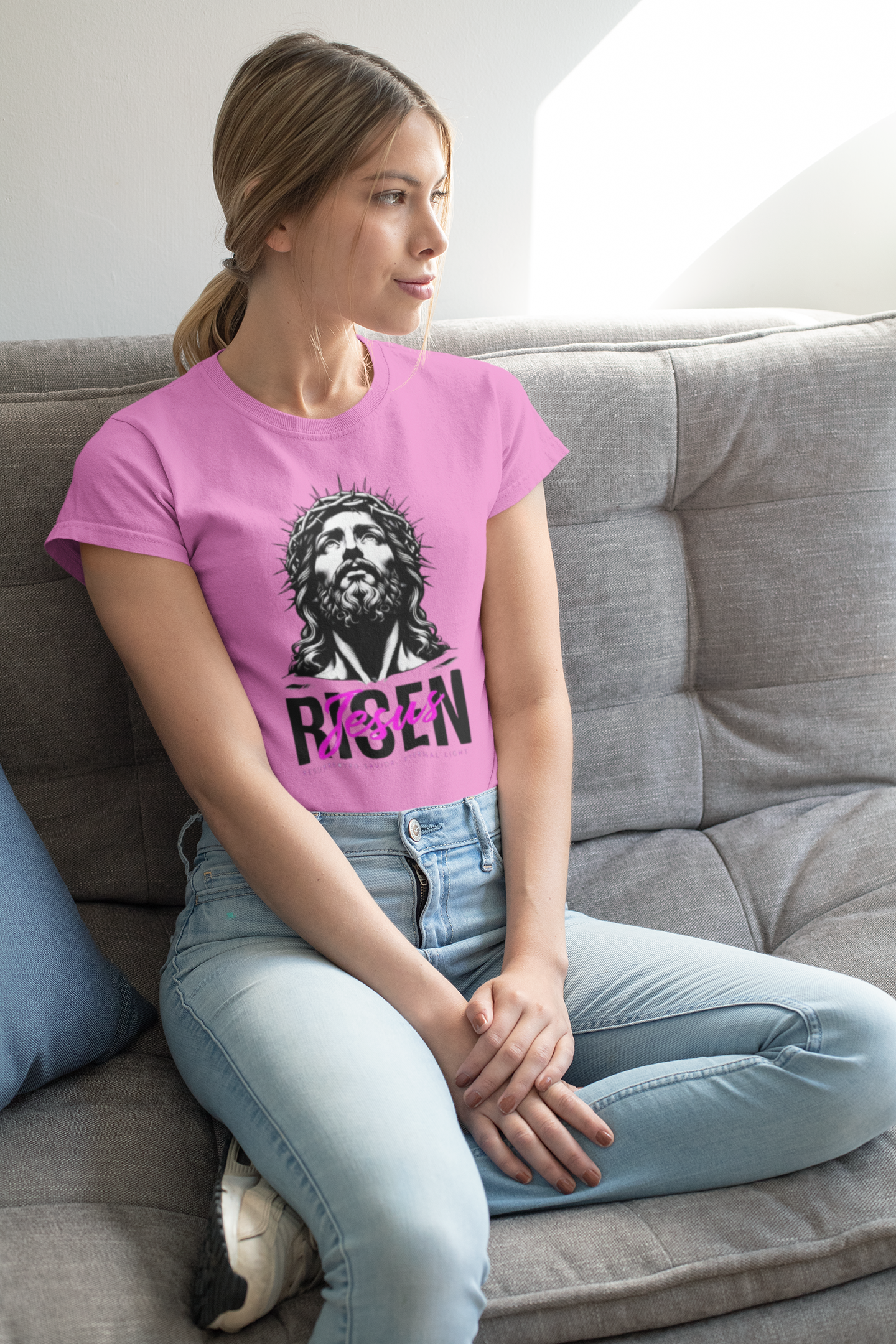 Jesus Risen Graphic Tee, Christian T-Shirt, Religious Apparel, Inspirational Cotton Shirt, Faith-Based Gift