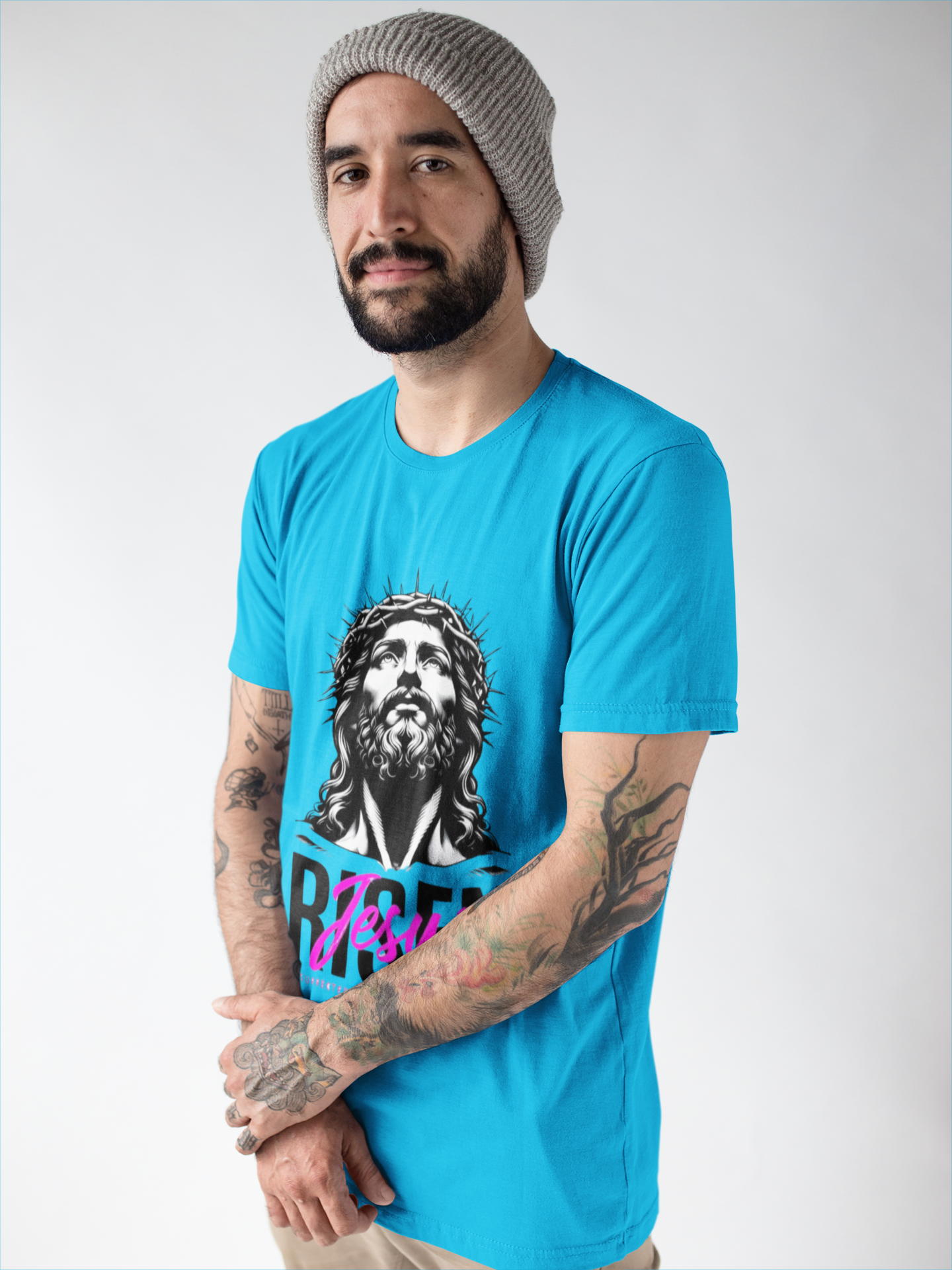 Jesus Risen Graphic Tee, Christian T-Shirt, Religious Apparel, Inspirational Cotton Shirt, Faith-Based Gift