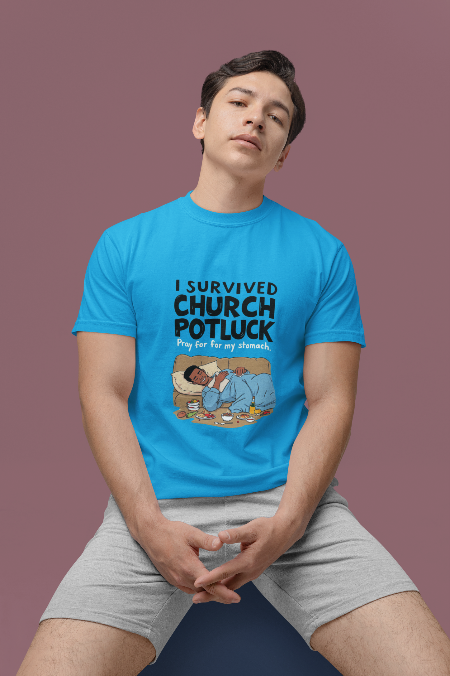 I Survived Church Potluck T-Shirt, Funny Church Shirt, Unisex Softstyle Tee, Casual Wear, Humorous Gift for Potluck Lovers