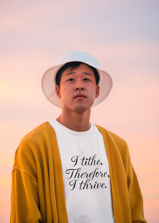 Inspirational Quote T-Shirt - I Tithe Therefore I Thrive - Casual Wear, Gift for Spiritual Growth, Faith Based Apparel, Motivational Tee