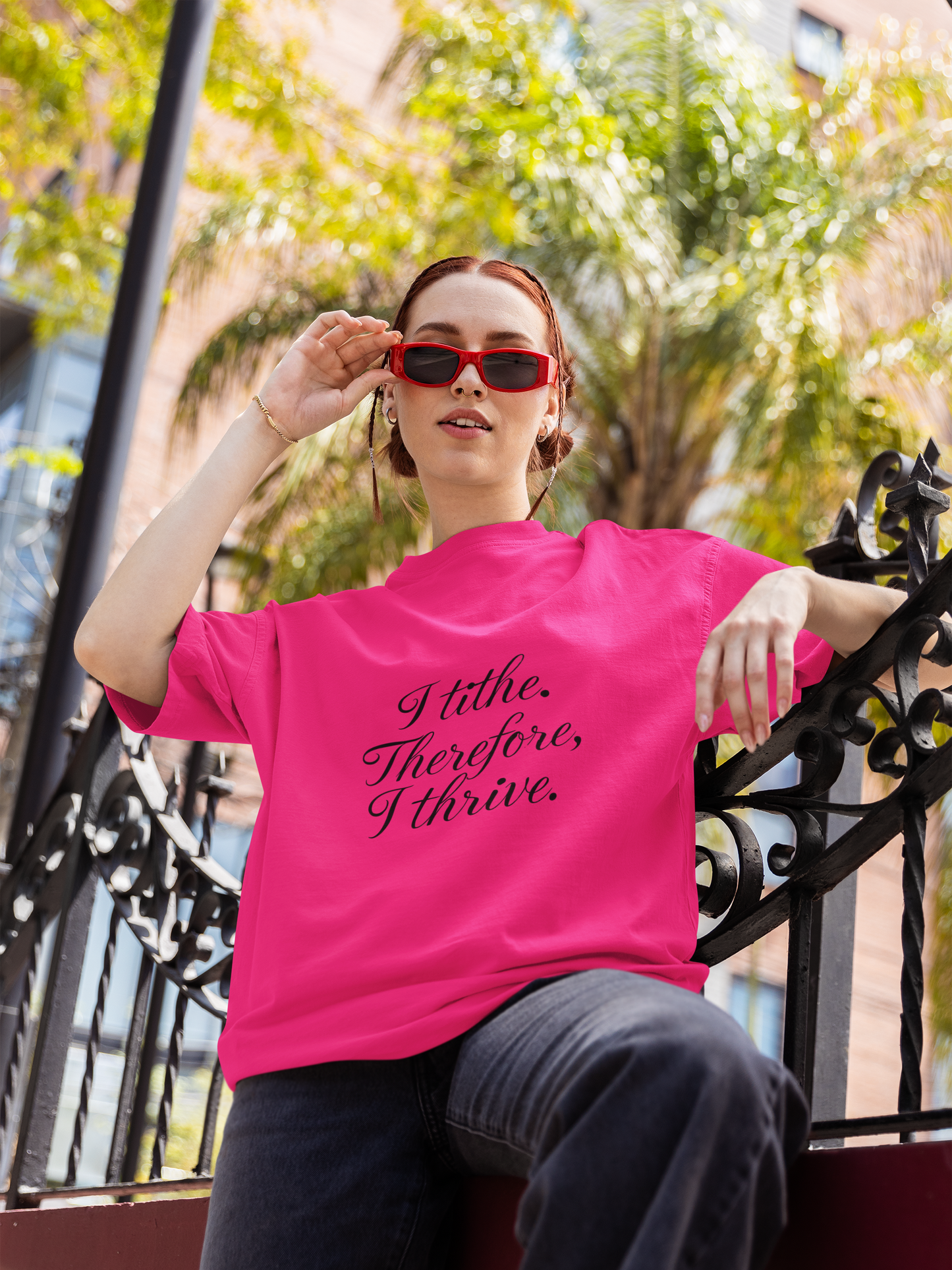Inspirational Quote T-Shirt - I Tithe Therefore I Thrive - Casual Wear, Gift for Spiritual Growth, Faith Based Apparel, Motivational Tee