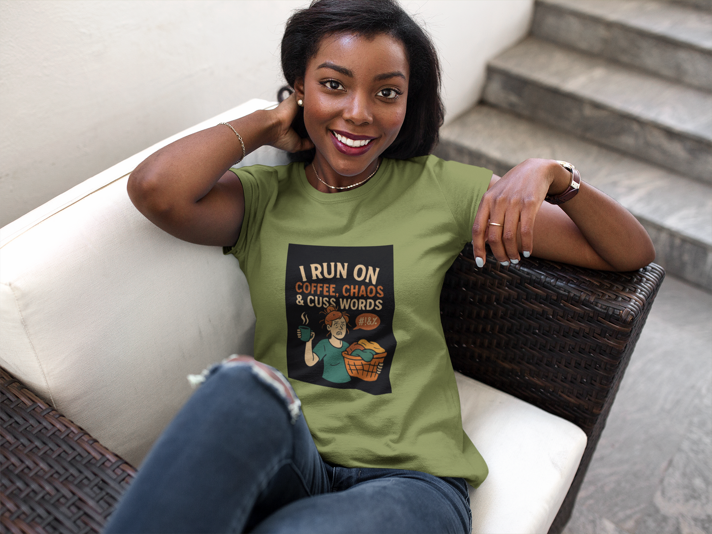 Coffee Chaos & Cuss Words Tee, Funny T-Shirt, Unisex Cotton Tee, Gift for Coffee Lovers, Casual Wear, Humor Apparel