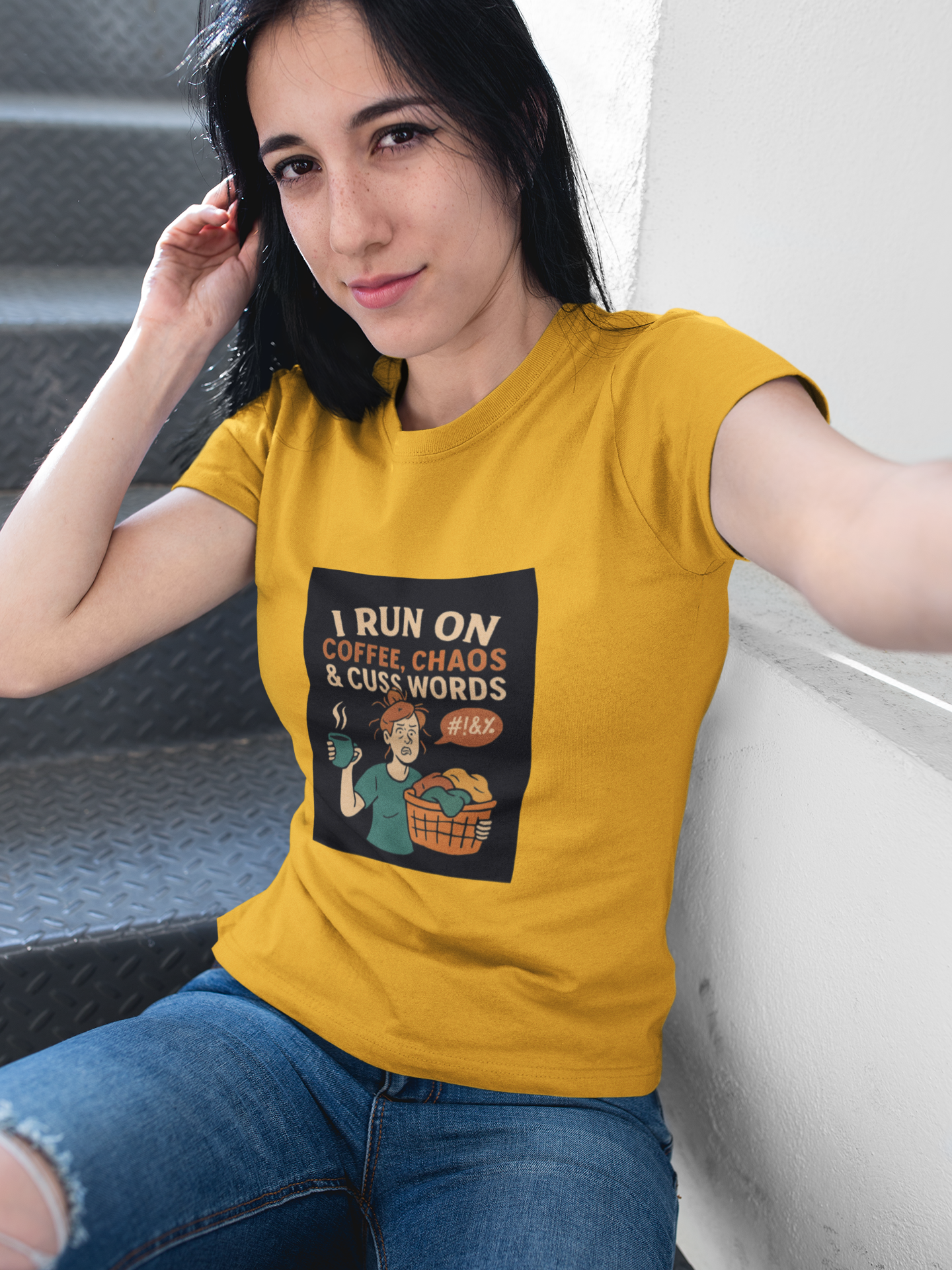 Coffee Chaos & Cuss Words Tee, Funny T-Shirt, Unisex Cotton Tee, Gift for Coffee Lovers, Casual Wear, Humor Apparel