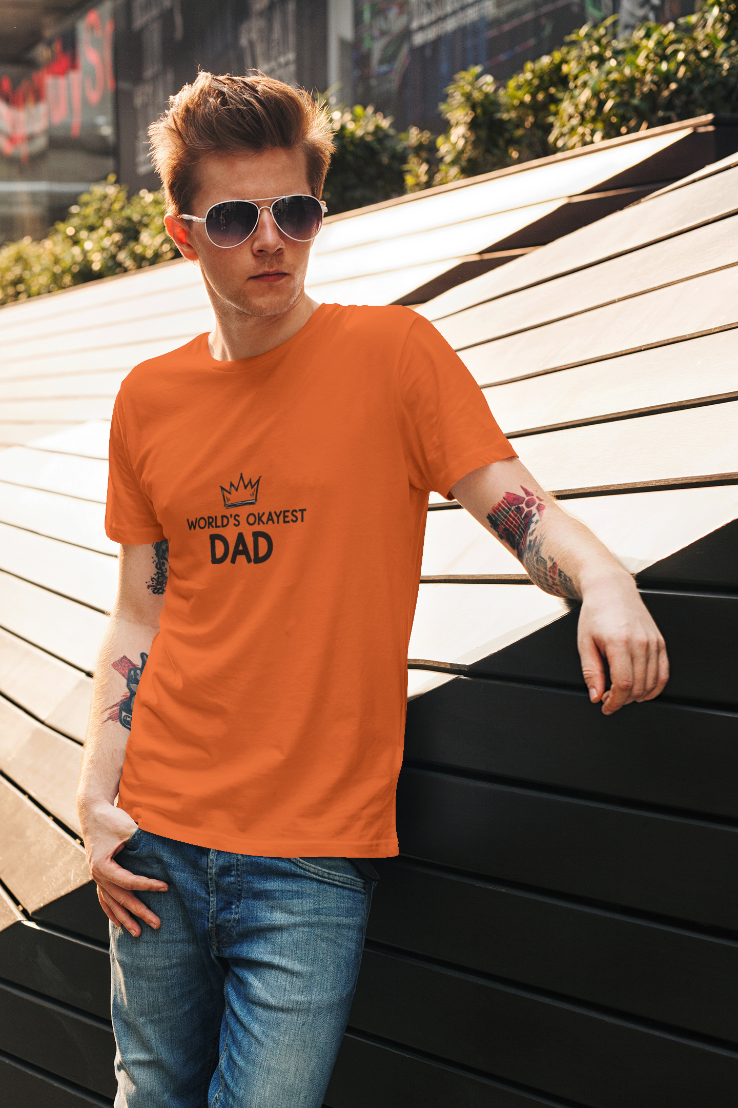 World's Okayest Dad Unisex Heavy Cotton Tee, Funny Father's Day Gift, Relaxed Fit T-Shirt, Dad Humor Shirt, Casual Everyday Wear