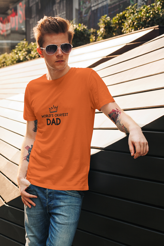 World's Okayest Dad Unisex Heavy Cotton Tee, Funny Father's Day Gift, Relaxed Fit T-Shirt, Dad Humor Shirt, Casual Everyday Wear