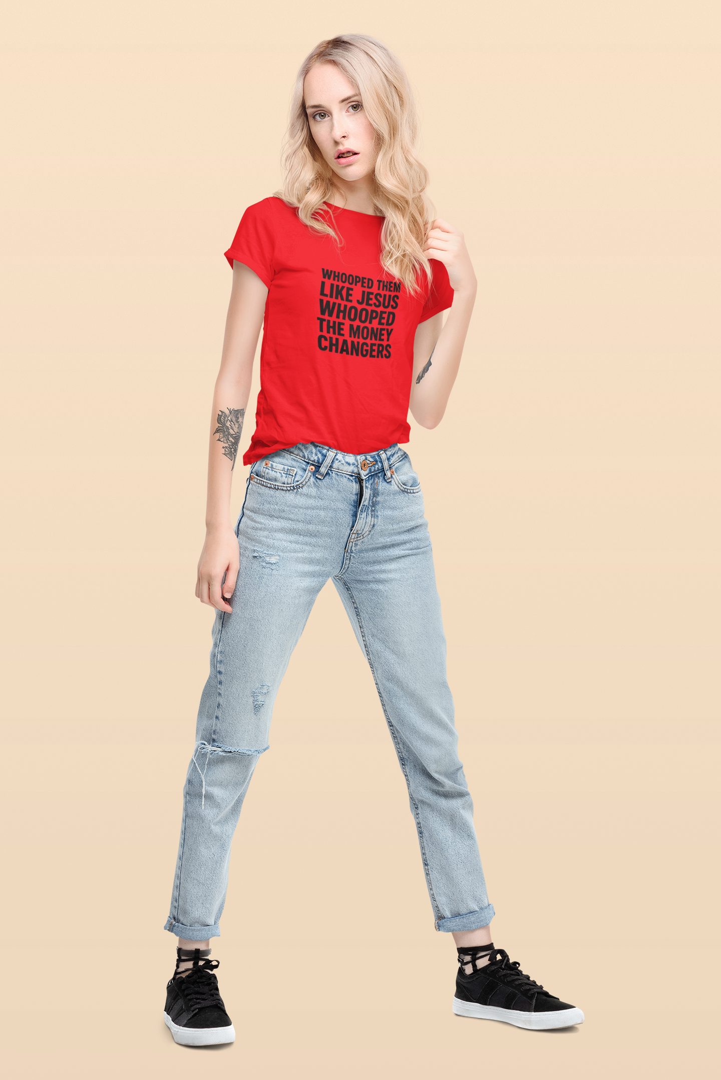 Biblical Humor Tee: Whooped Them Like Jesus - Funny Unisex Cotton T-Shirt for Bible Lovers, Gifts, Easter, Church Events, Casual Wear